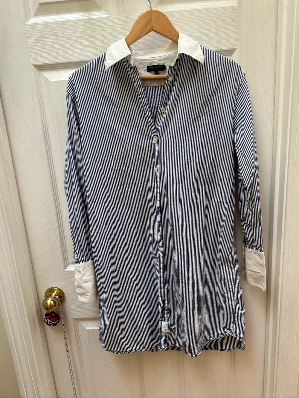 Rag & Bone blue white stripe button down shirt dress short white cuff s small